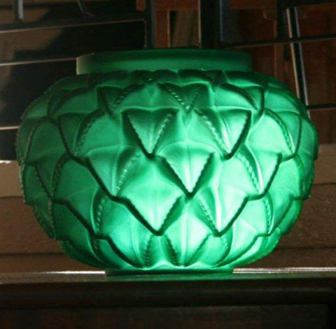 Rene Lalique Moulded Green Vase
