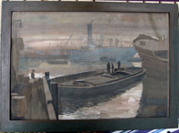 Watercolour docklands scene